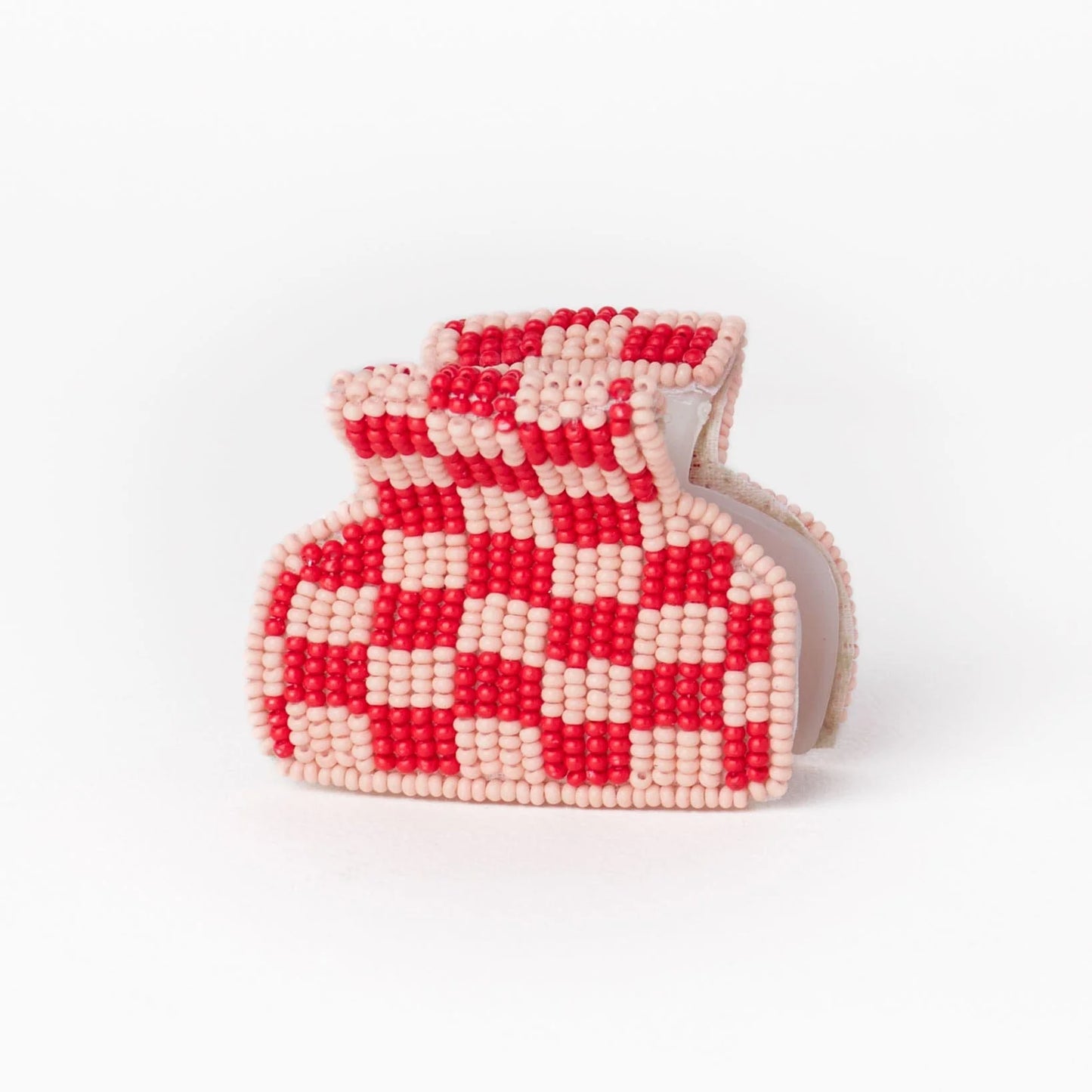 Gia petite checked claw hair clip in pink and red