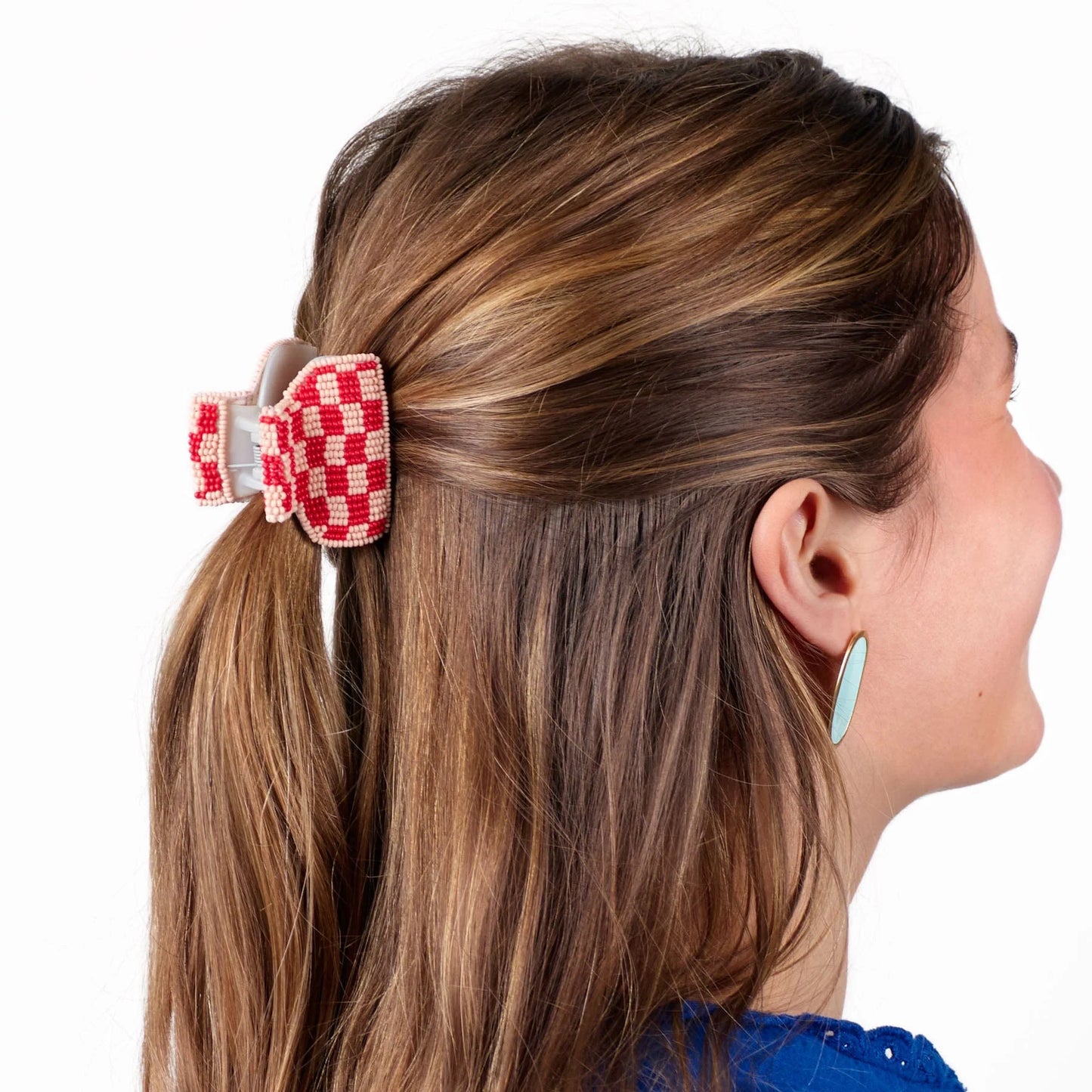 Gia Petite Multi-Color Checked Claw Red + Light Pink Check