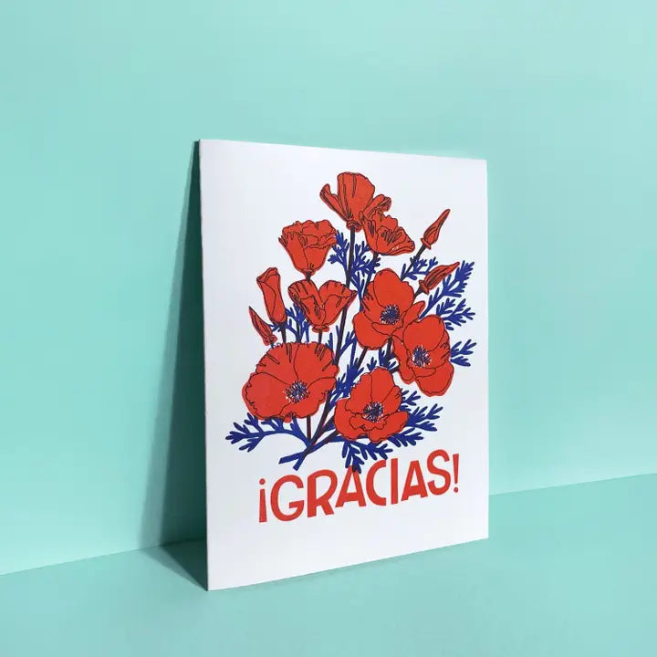 Gracias Poppies Spanish Risograph Card