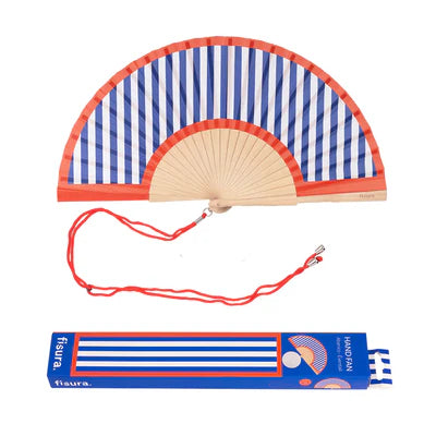 Hand Fan with Red and Blue Stripes