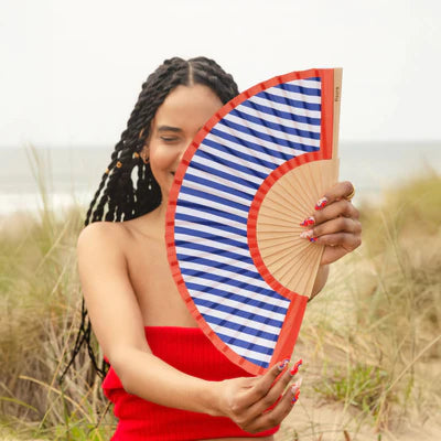 Hand Fan - Red and Blue Striped