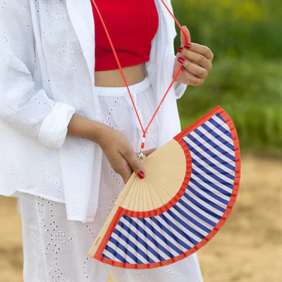 Hand Fan - Red and Blue Striped