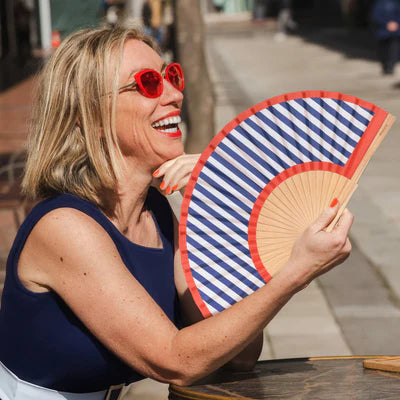 Hand Fan - Red and Blue Striped