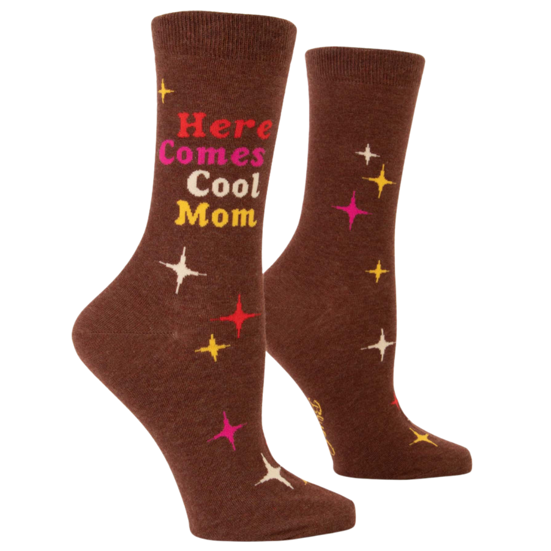Women's Crew Socks with Here Comes Cool Mom text