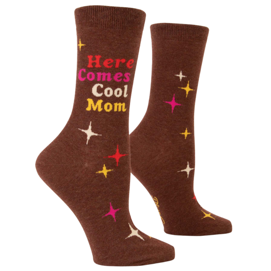 Women's Crew Socks with Here Comes Cool Mom text