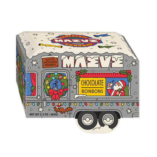 Maeve holiday gift box decorated like a vintage camper