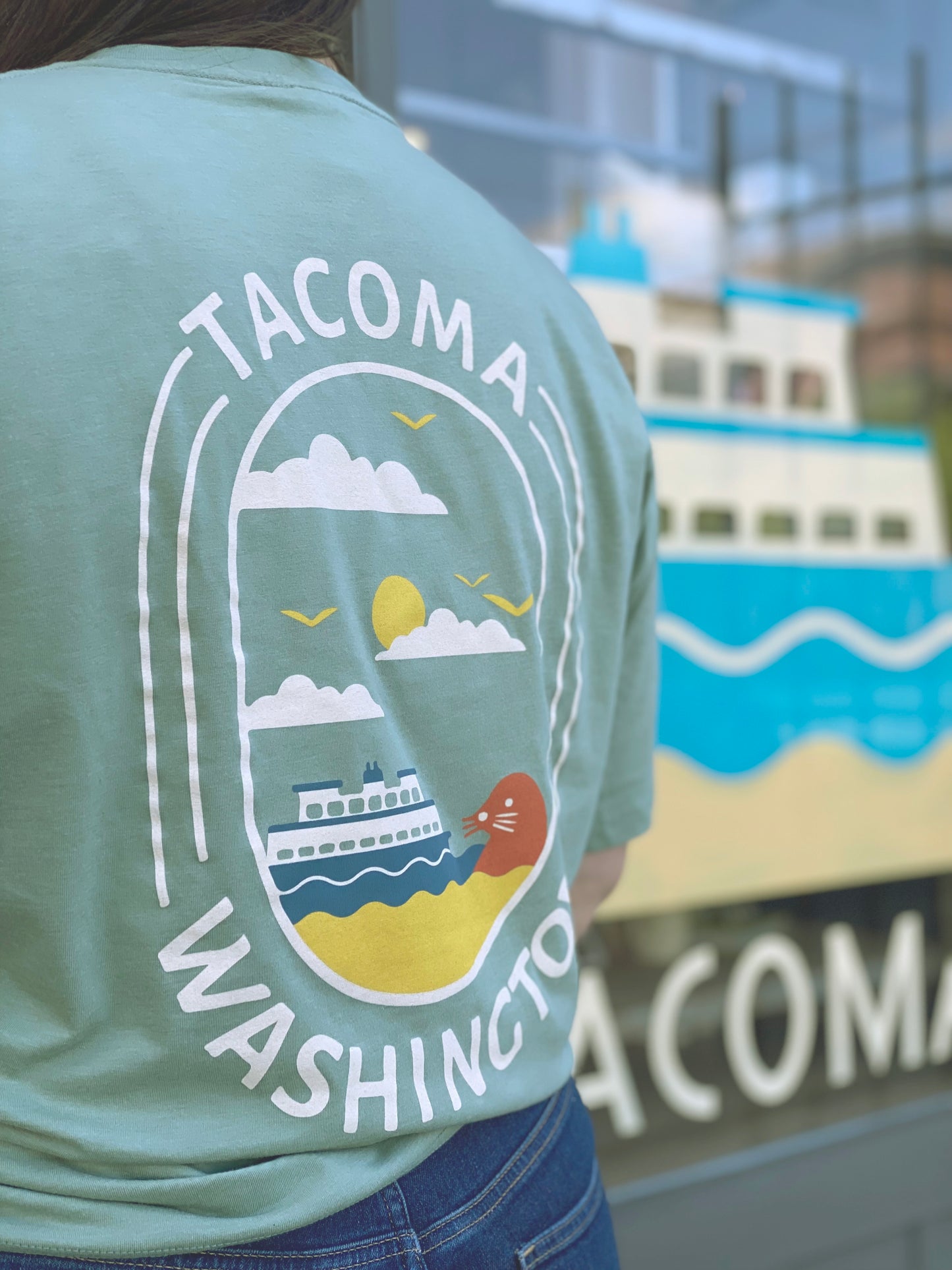 Tacoma WA Seal Tee - Avocado Heather