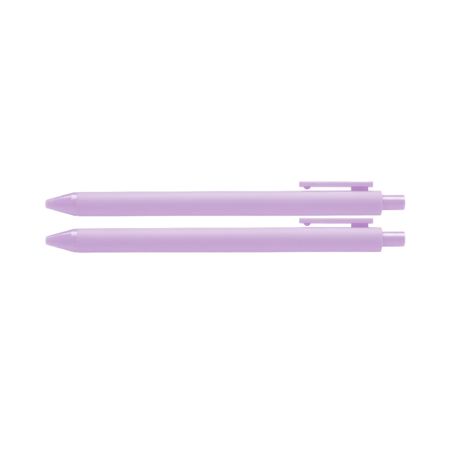 Two purple pens on a white background