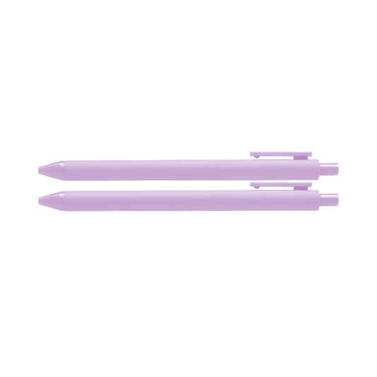 Two purple pens on a white background