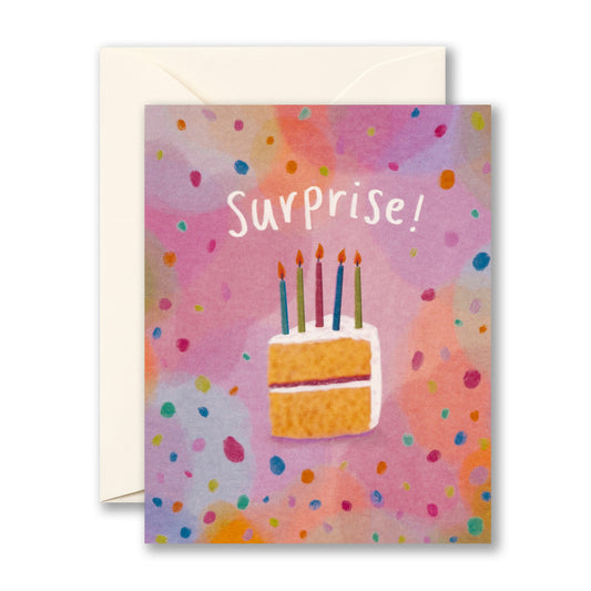 Birthday Card with Surprise Text and Cake and Candles