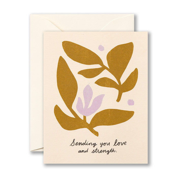 Card with abstract floral design says "Sending you love and strength"