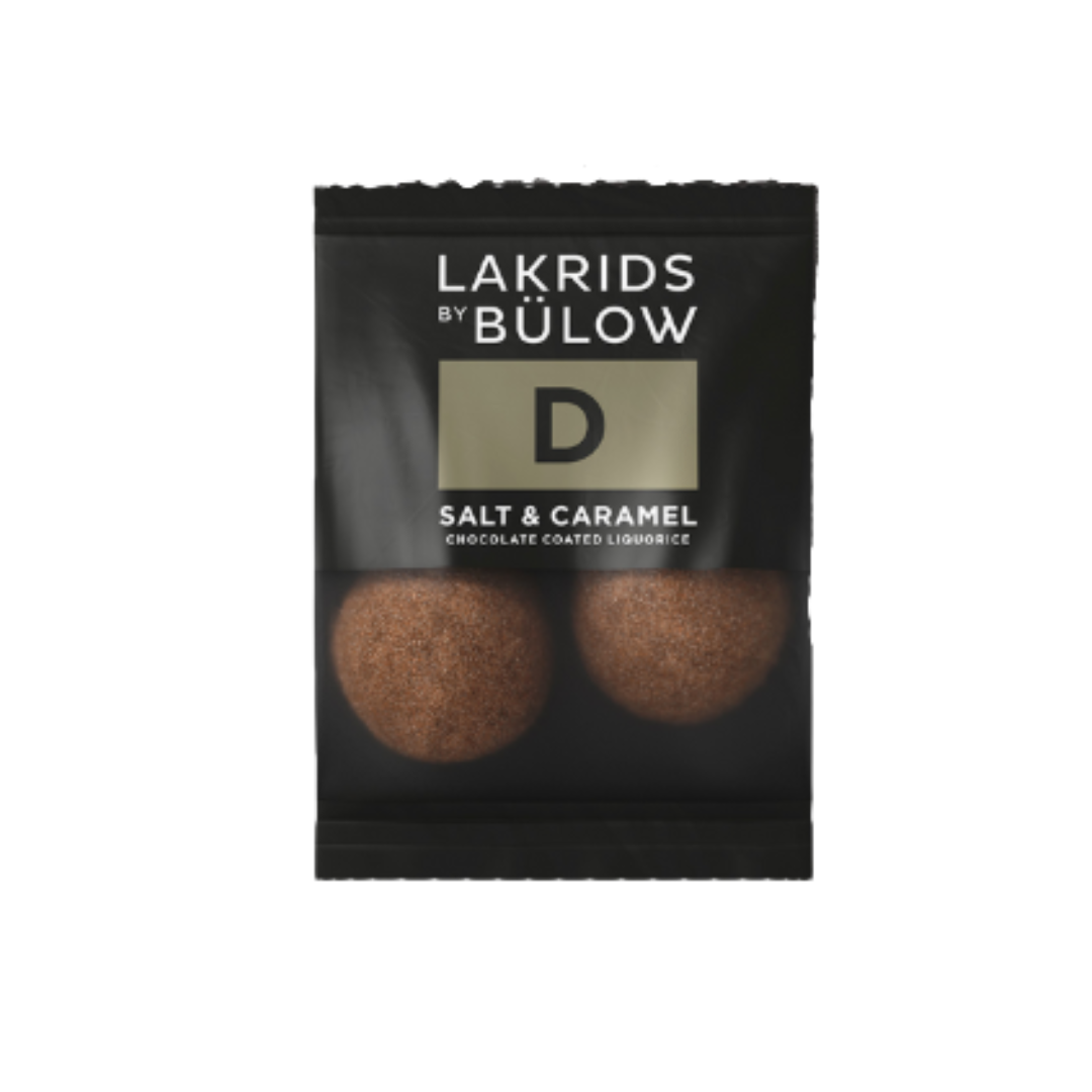 Package of two Salt & Caramel chocolate covered licorice by Lakids by Bulow