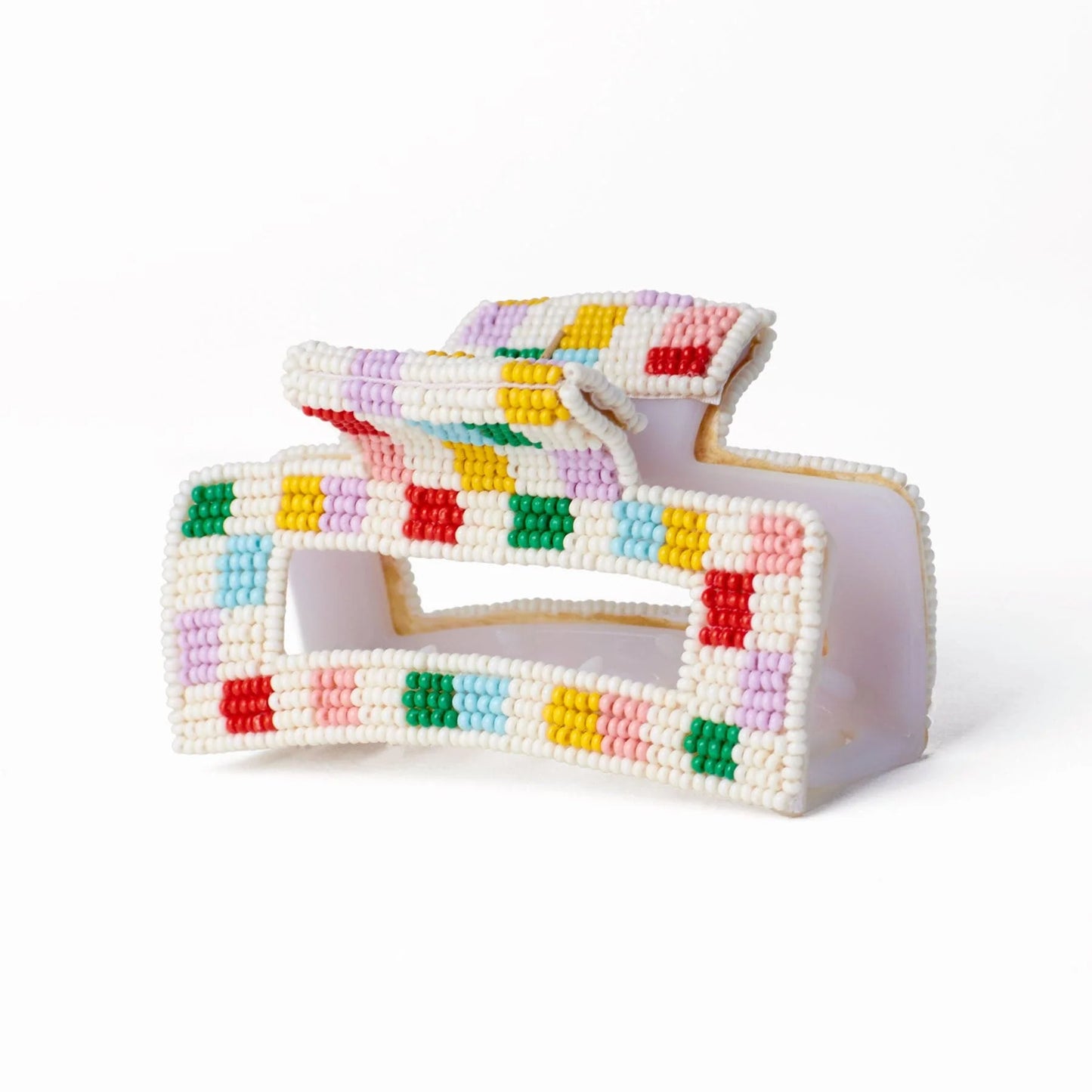 Large multi color checked claw hair clip