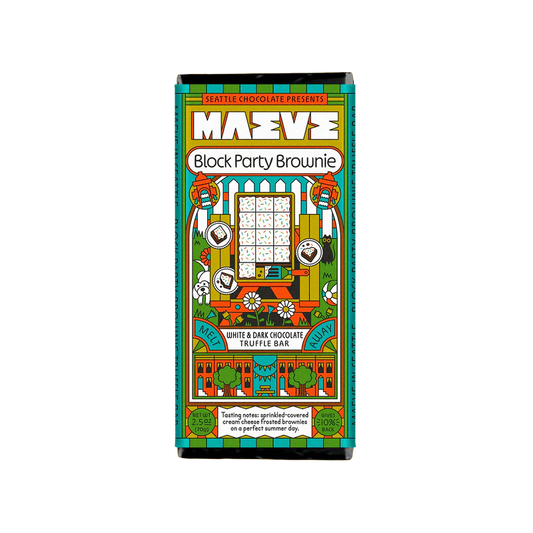 Pop art style packaging for Maeve Block Party Brownie Bar