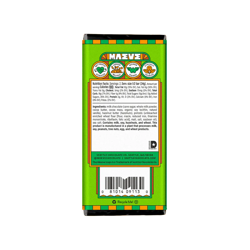 Back of the candy bar show the nutritional information