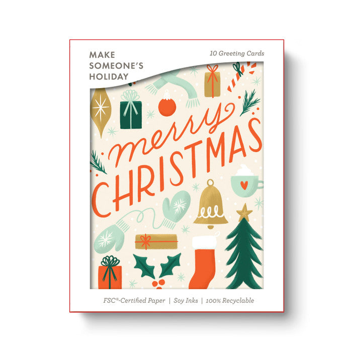 Pack of Christmas greeting cards with festive illustrations on a white background