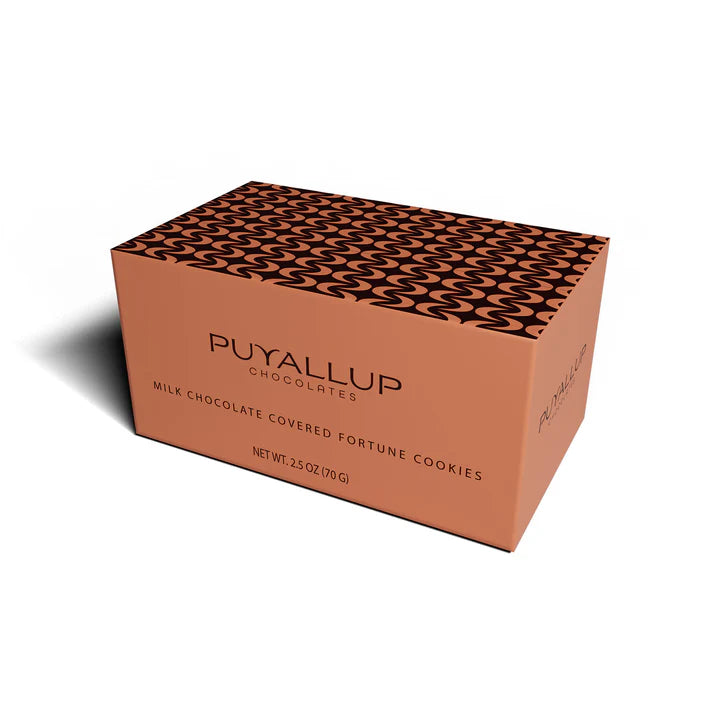 Puyallup Chocolates box of milk chocolate covered fortune cookies