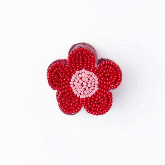 Molly Flower Beaded Hair Clip Red + Pink