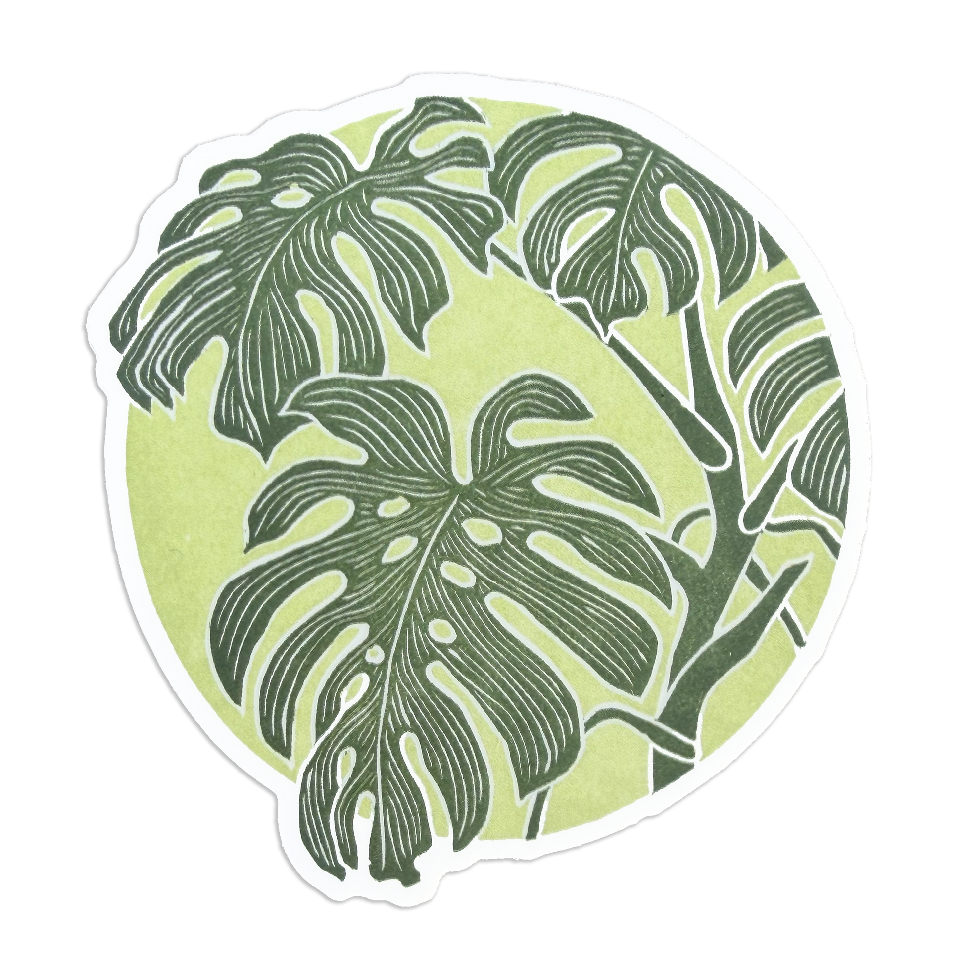 Monstera Leaf sticker featuring a two tones green design.