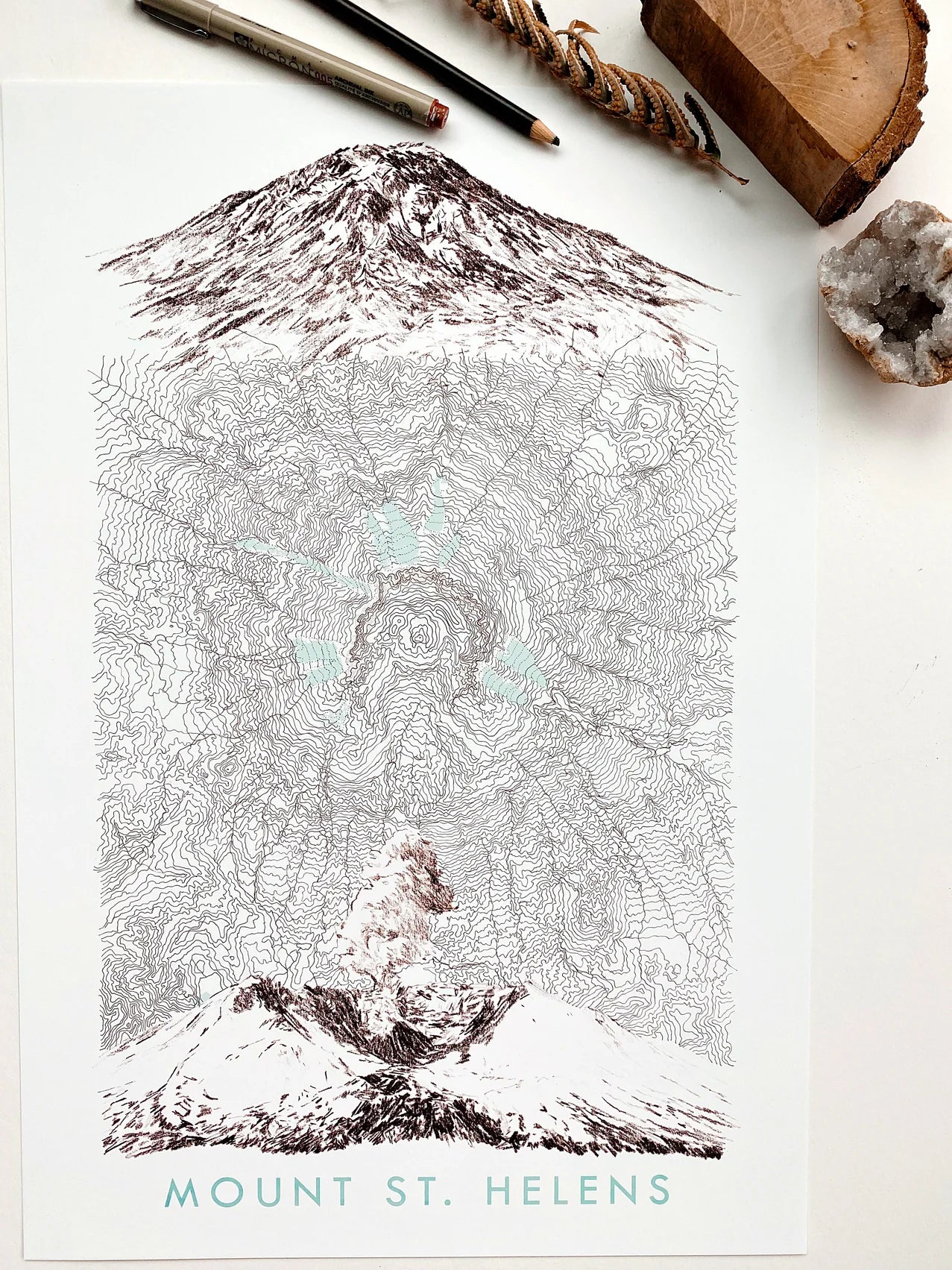 Turn of the Centuries - Mount St Helens Washington Topographical Map + Mountain Sketches