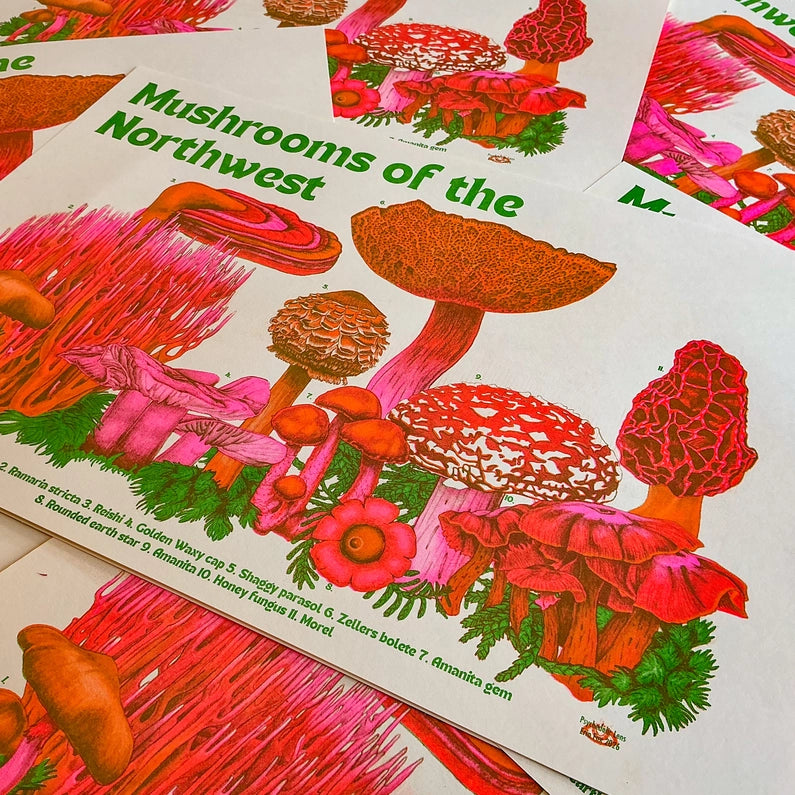Mushrooms of the NW Riso Print