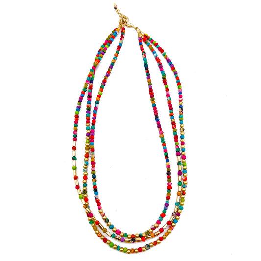 Small Aasha Necklace - 3 Layers with Gold Beads