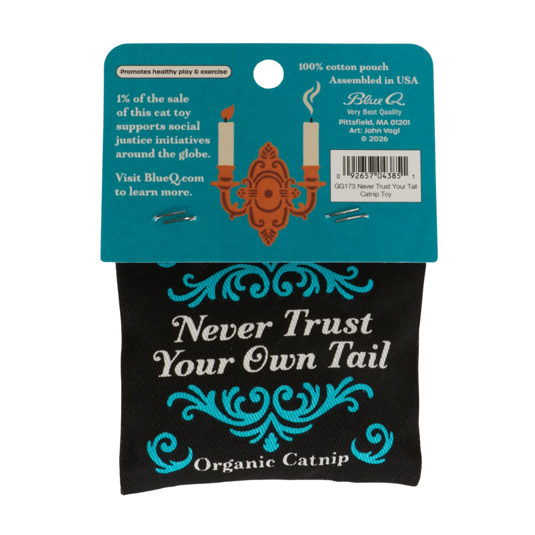 Cat toy packaging with decorative text and branding on a white background