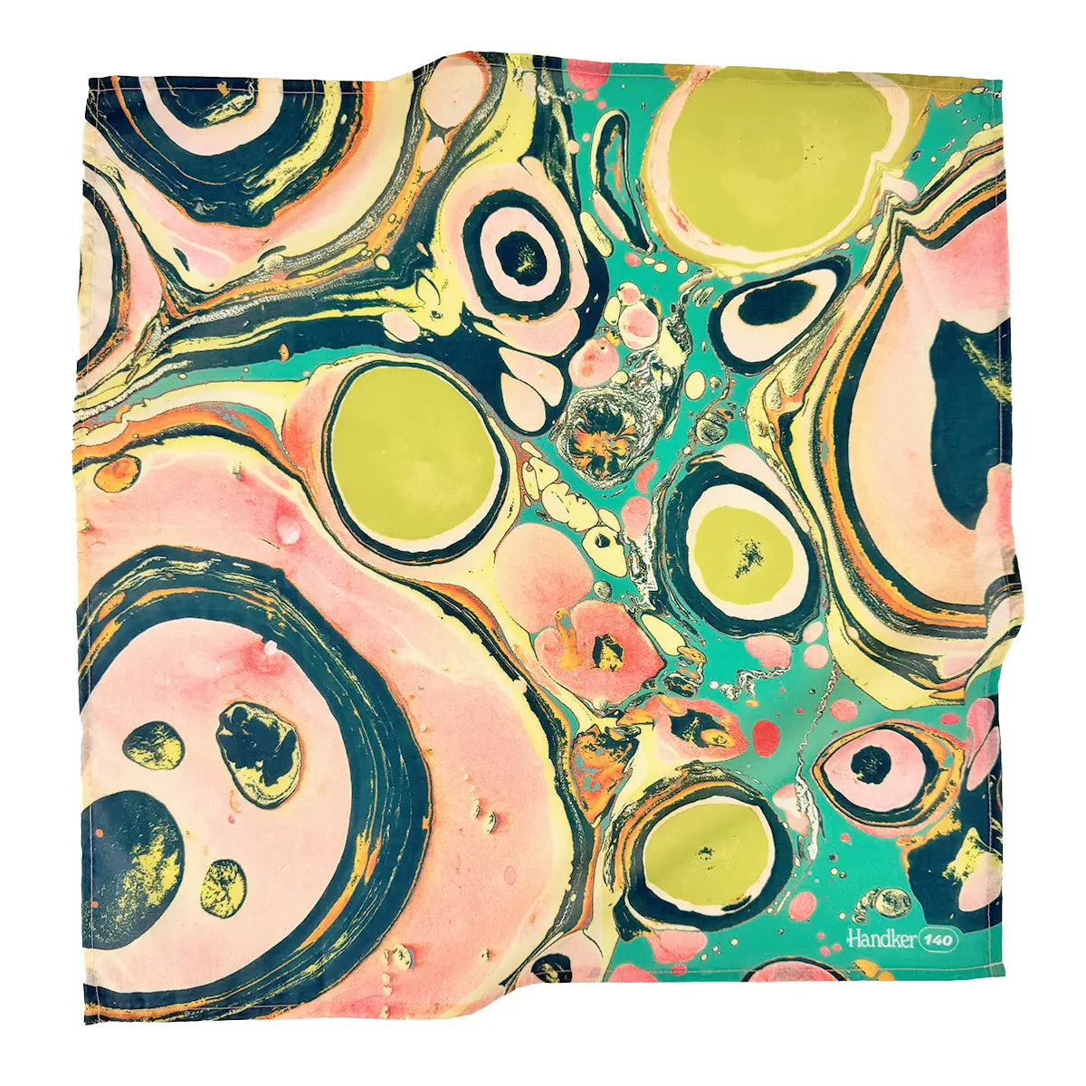 Colorful abstract patterned product with Handker branding