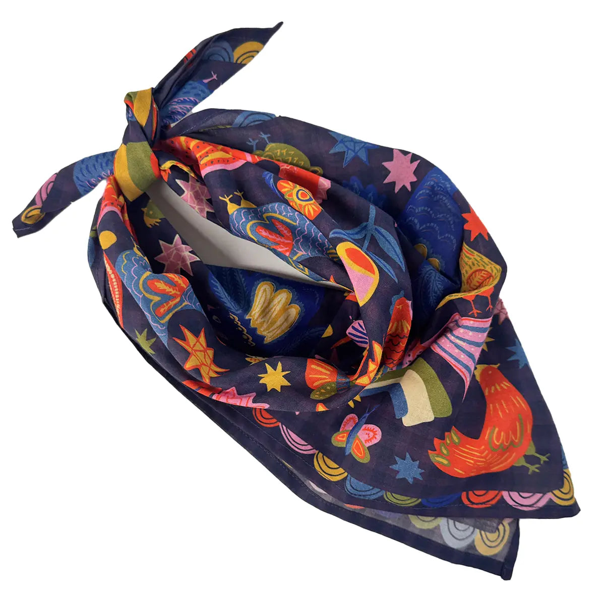 Colorful scarf with abstract patterns on a white background