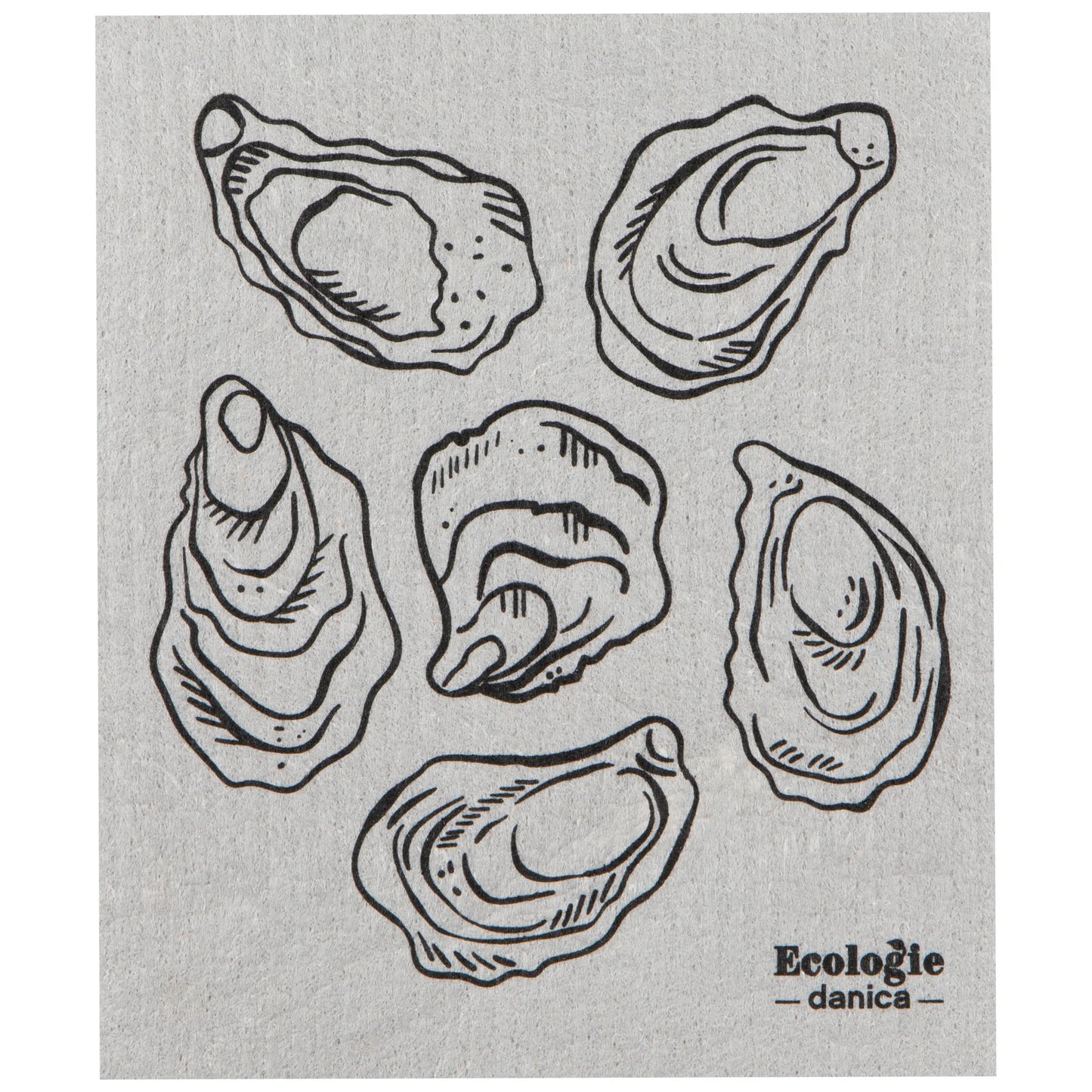 Multitasking Swedish compostable dishcloths with Oysters graphic