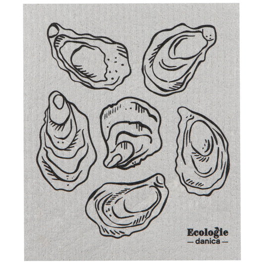 Multitasking Swedish compostable dishcloths with Oysters graphic