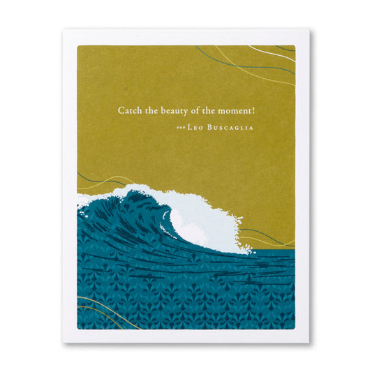 Greeting Card with wave design and Leo Buscaglia quote on a green background