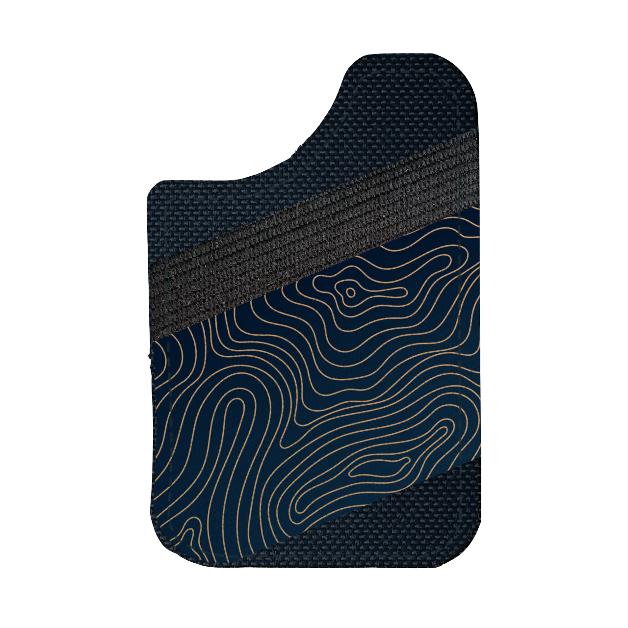 Magnetic phone elastic wallet has a crescent cut out of the corner to access cards with a nautical chart pattern