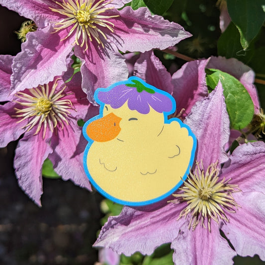 Purple Flower Duck Hat Sticker