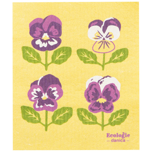 Multitasking Swedish compostable dishcloths with Purple Pansy flowers