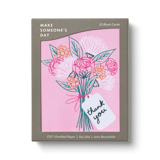 Pink Sketched Bouquet - Blank Thank You Note Cards