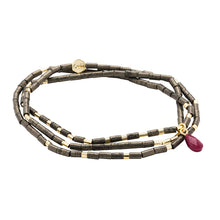 Load image into Gallery viewer, Teardrop Stone Wrap Pyrite/Fuchsia/Gold - Stone of Positive Energy
