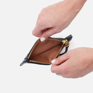 black wallet by Hobo open view of zipper
