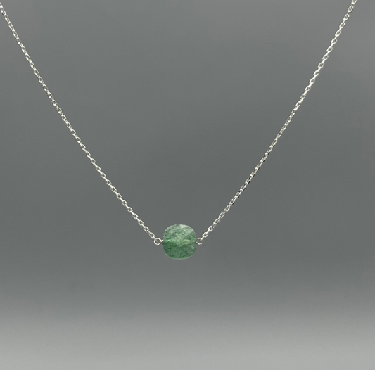SS Dainty Green Aventurine Square Necklace