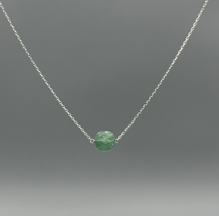 SS Dainty Green Aventurine Square Necklace