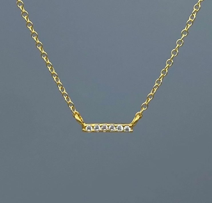 V Gold CZ Baby Bar Necklace