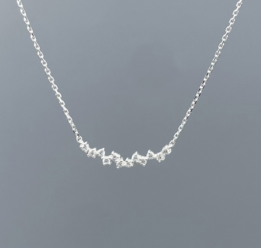 SS CZ Curved Cluster Necklace