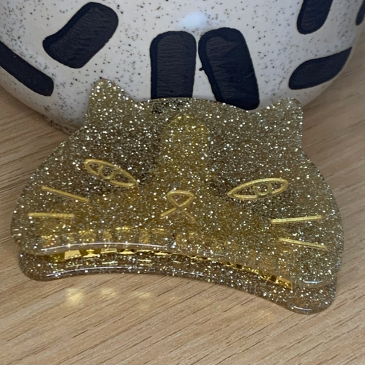 Hair Claw - Cat Head Gold Glitter