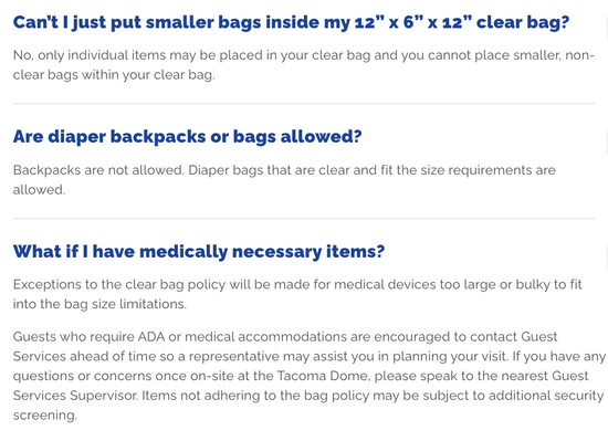 Tacoma Dome Clear Event Bag- Stocklist Goods & Gifts
