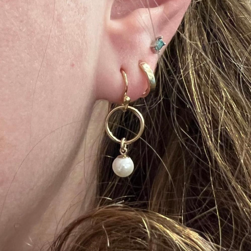 GF Open Circle Pearl Drop Earrings