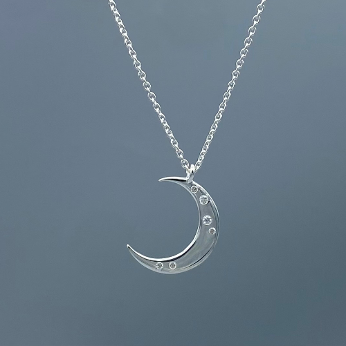Silver Sparkle Crescent Moon Necklace