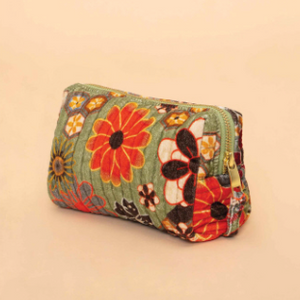70s Kaleidoscope Floral Quilted Vanity Bag Sage - Small