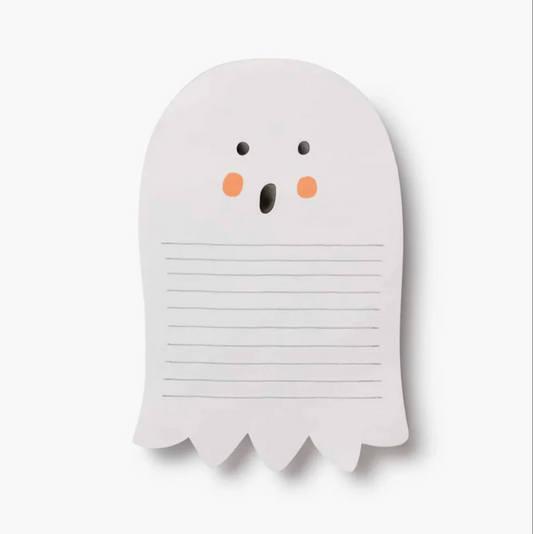 Ghost shaped notepad on a white background.