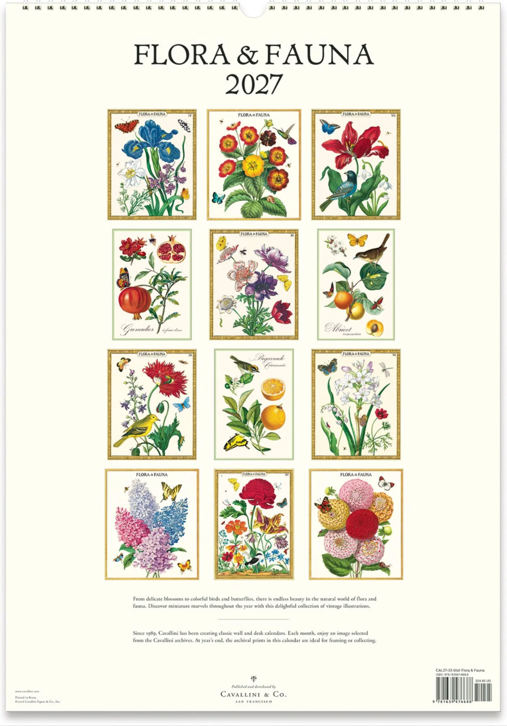 Cavallini & Co. 2027 Wall Calendar - Flora & Fauna