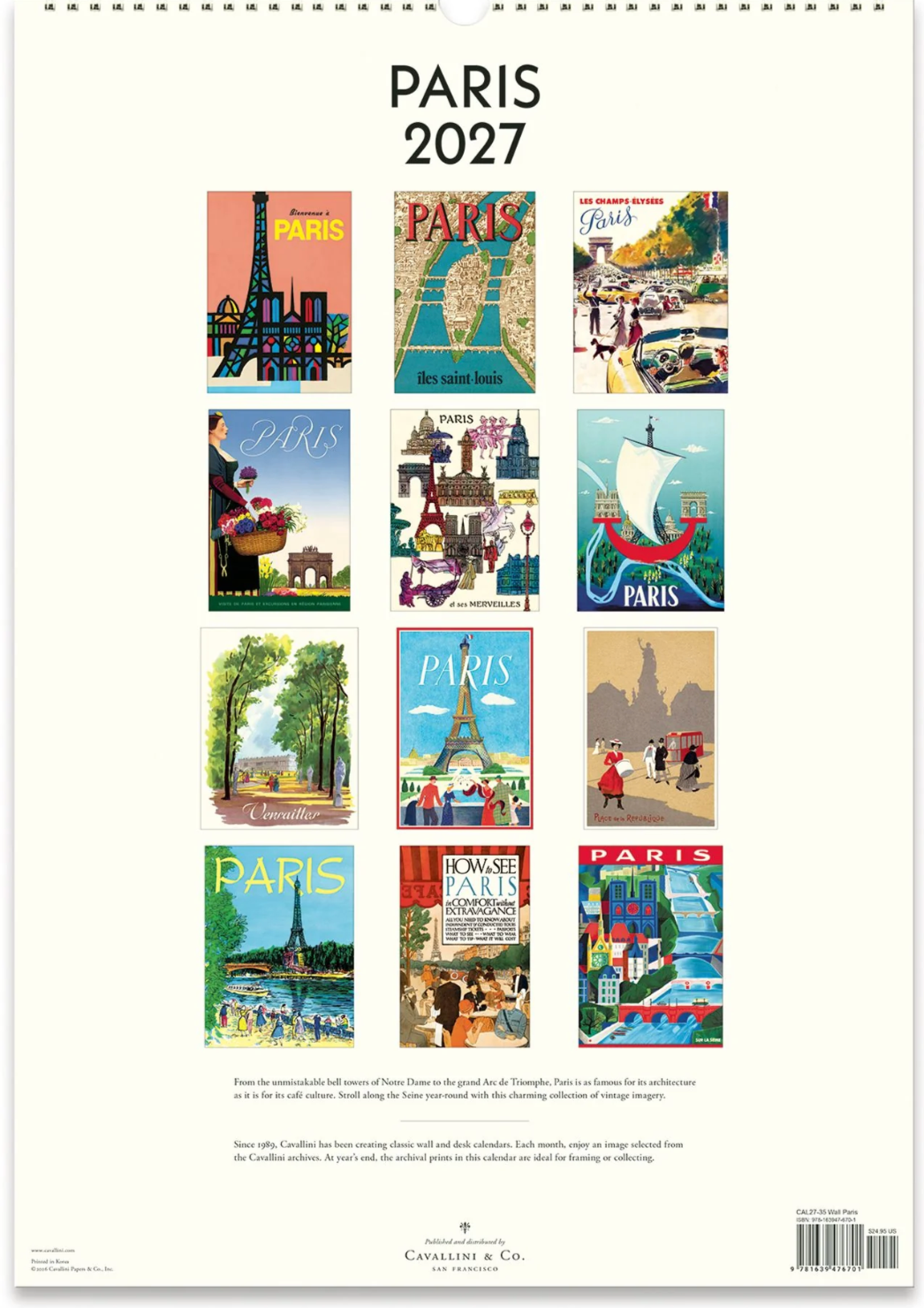 Cavallini & Co. 2027 Wall Calendar - Paris